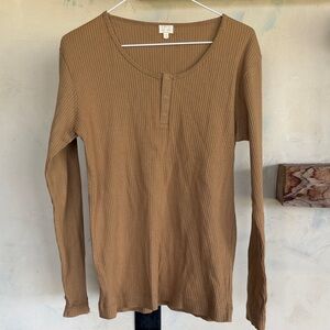The Simple Folk Ribbed Long Sleeve Henley Top in Brown